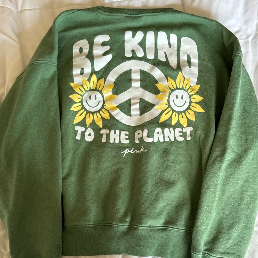 Victorias Secret Pink Be Kind Green Crewneck